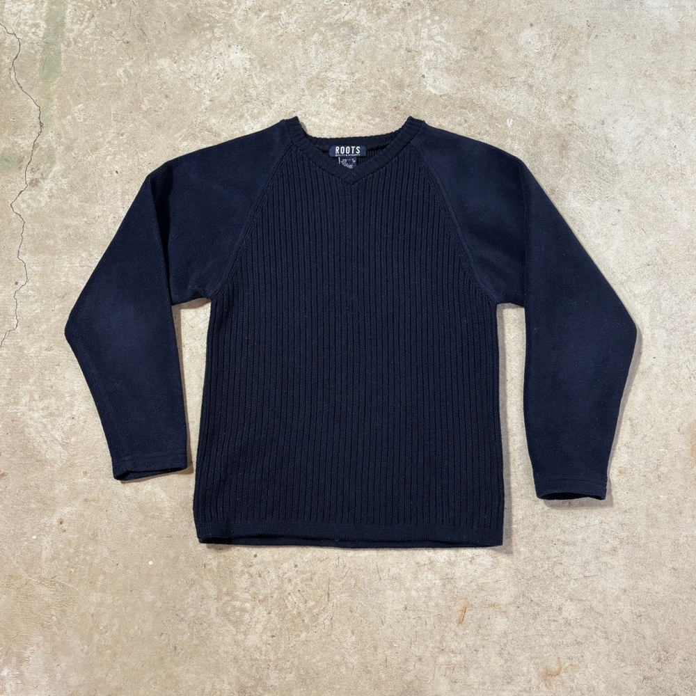 Roots Wool Blend Sweater Men’s Small Navy Ribbed Crewneck Minimalist Classic